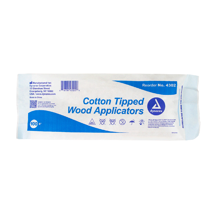 Dynarex Cotton Tipped Wood Applicators - Non-Sterile, in Pouch (10000 Count)