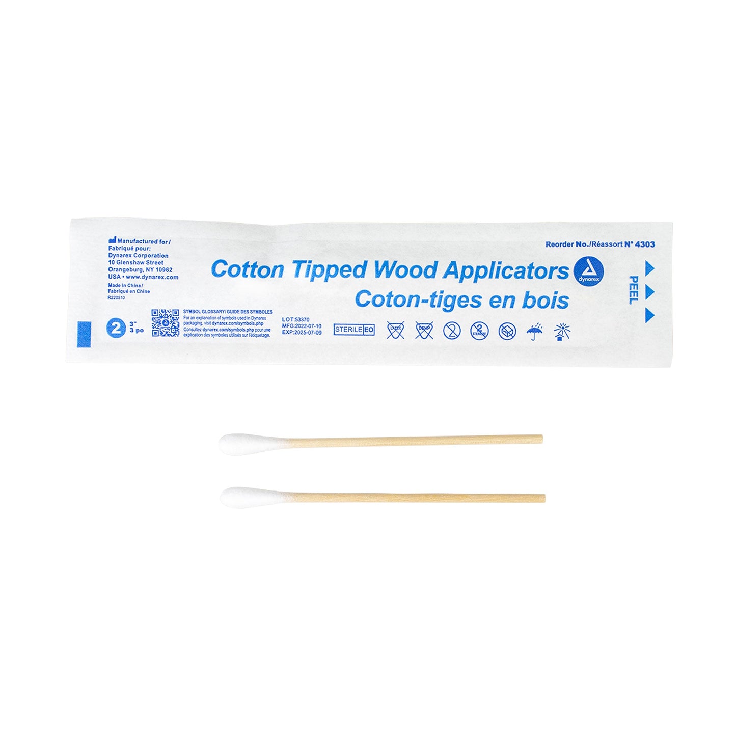 Dynarex Cotton Tipped Wood Applicators - Sterile, in Pouch (2000 Count)