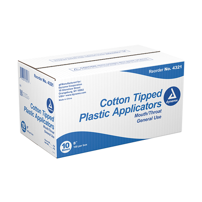 Dynarex Cotton Tipped Plastic Applicator Large Tip, 100ea/bx, 10bxs/cs (1000 Count)