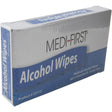 Box of Medi-First alcohol wipes on a white background