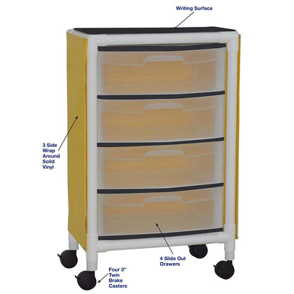 MJM International 4U4D-ISO-NBP Universal isolation cart with 4 slide out drawers, top writing shelf, no back panel, internal drawer size: 19.125" W x 14" D x 6.5" H