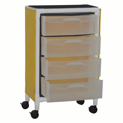 MJM International 4U4D-ISO-NBP Universal isolation cart with 4 slide out drawers, top writing shelf, no back panel, internal drawer size: 19.125" W x 14" D x 6.5" H
