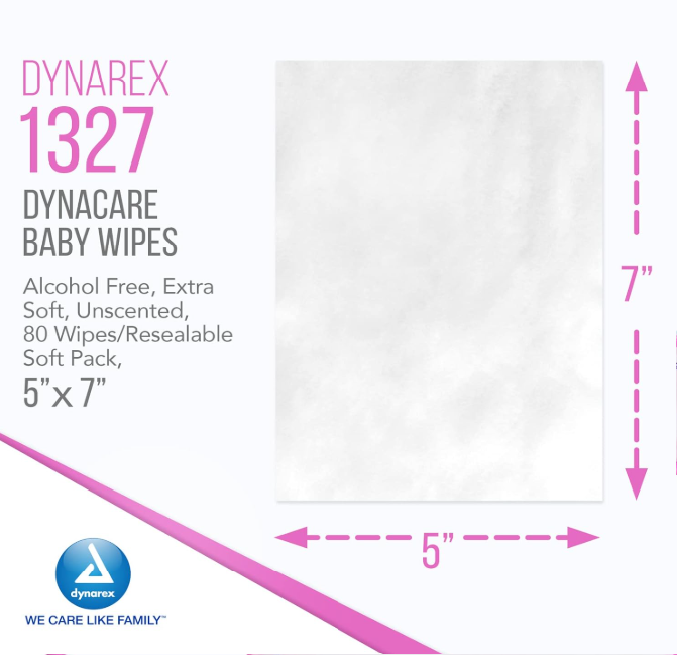 DynaCare Baby Wipes unscented w/ Resealable Label, 5" x 7", 24pks/case (1920 Count)