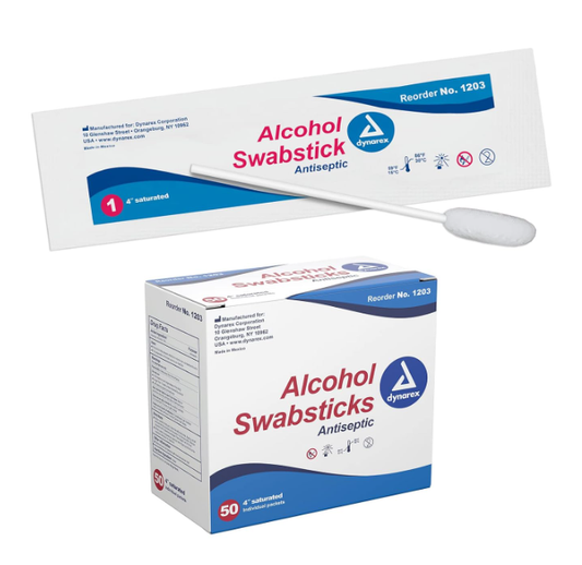 Dynarex Alcohol Swabsticks, 4", 1 Swabstick per Packet, 10bxs/case (500 Count)