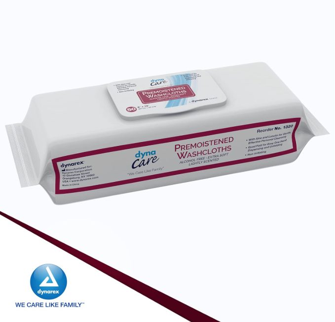 Dynarex DynaCare Premoistened Adult Washcloths, 8" x 12" Soft Pack Refill, 12pks/case (600 Count)