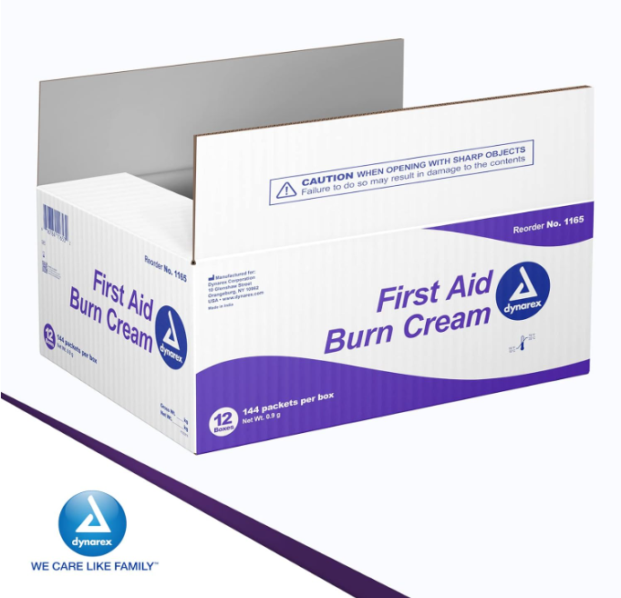 Dynarex First Aid Burn Cream, 0.9 g Foil Packet, 144/bx, 12bxs/case (1728 Count)
