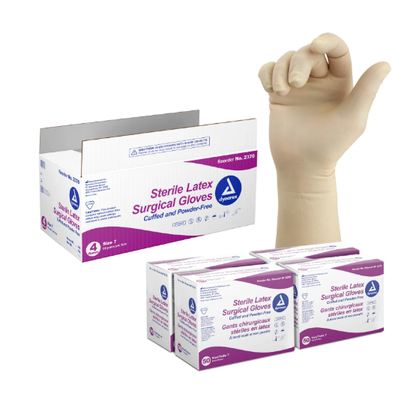 Dynarex Sterile Latex Surgical Gloves, 4 Mil Thick, Powder-Free, 50prs/bx, 4bxs/cs (200 Count)