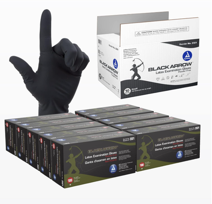 Dynarex Black Arrow Latex Exam Gloves, 6 Mil Thick, Powder-Free - 100/bx, 10bxs/cs (1000 Count)