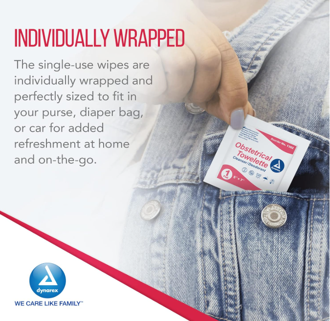 Dynarex Obstetrical Towelettes, 5" x 7", 100ea/bx, 10bxs/case (1000 Count)