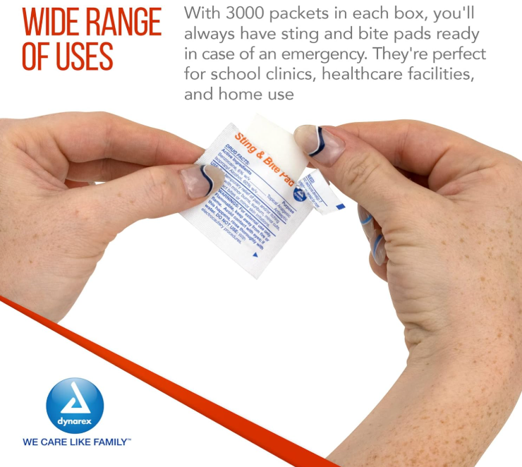 Dynarex Sting & Bite Pad, 3000ea/cs (3000 Count)
