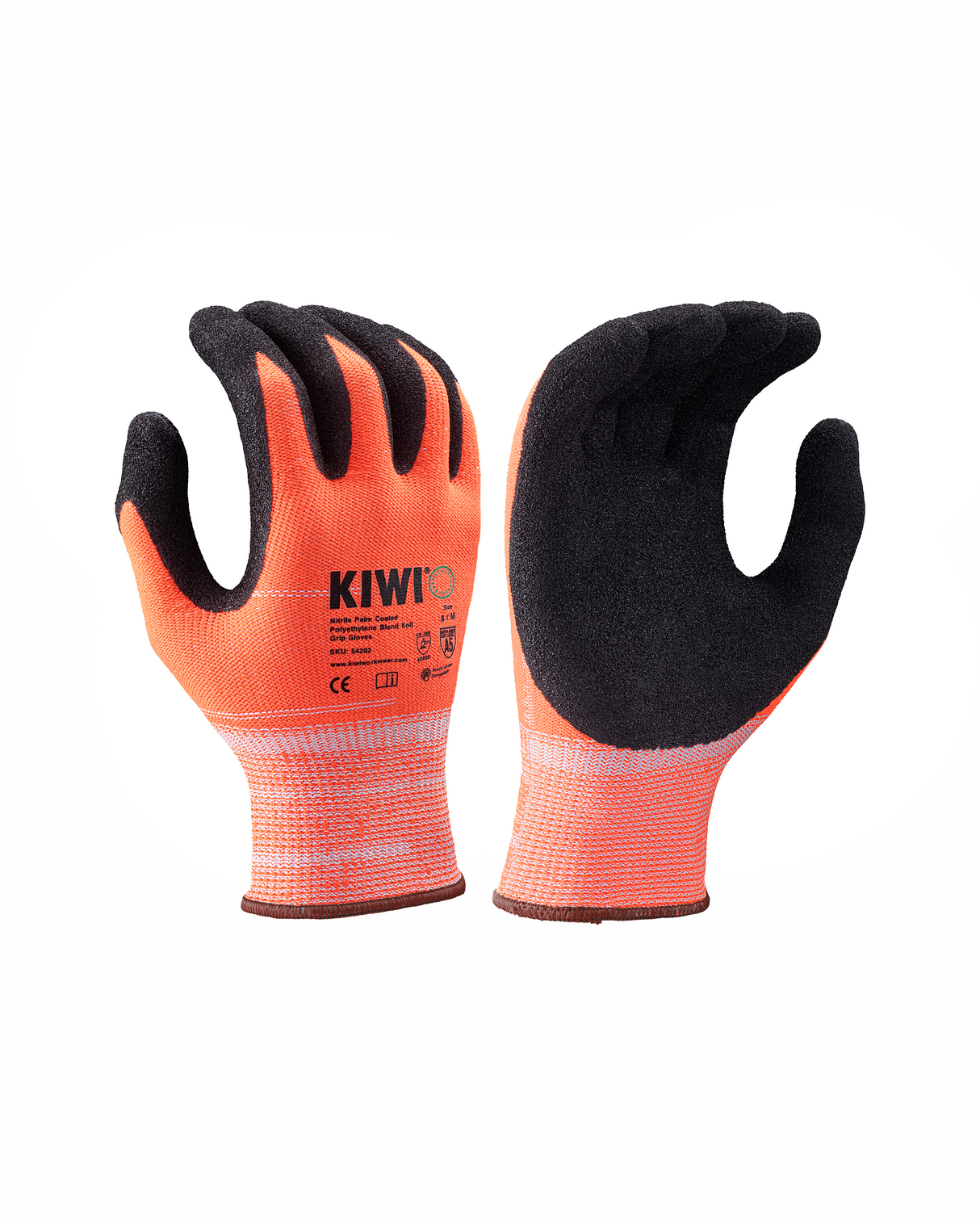 Kiwi A5 Cut Resistant Nitrile Palm Coated Polyethylene Blend Knit Orange Grip Gloves [R55200]