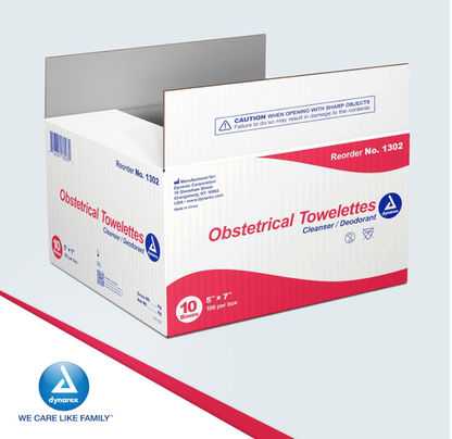 Dynarex Obstetrical Towelettes, 5" x 7", 100ea/bx, 10bxs/case (1000 Count)