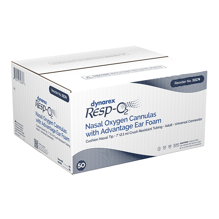 Dynarex Resp-O2 Nasal Oxygen Cannula, Cushion Tip w/Advantage Ear Foam (50 Count)