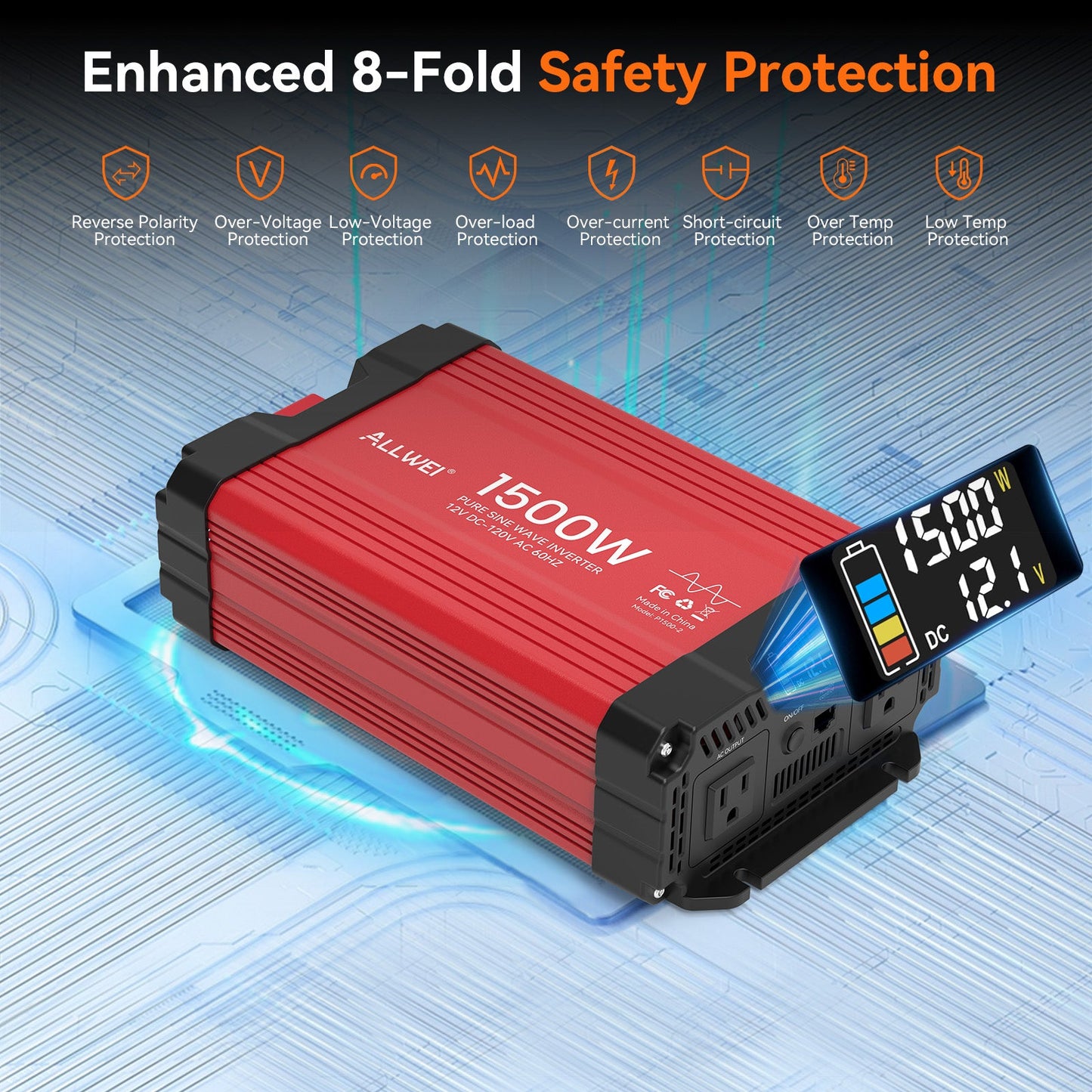 ALLWEI 1500W Pure Sine Wave Inverter 12V to 120V AC