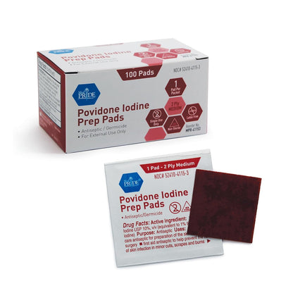 MedPride Povidone Iodine Prep Pads - Medium - 100/box, Case of 10 (1000 count)
