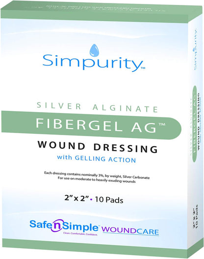 Safe N Simple Simpurity Silver Alginate Fibergel AG Wound Dressing (100 Count)