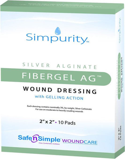 Safe N Simple Simpurity Silver Alginate Fibergel AG Wound Dressing (100 Count)