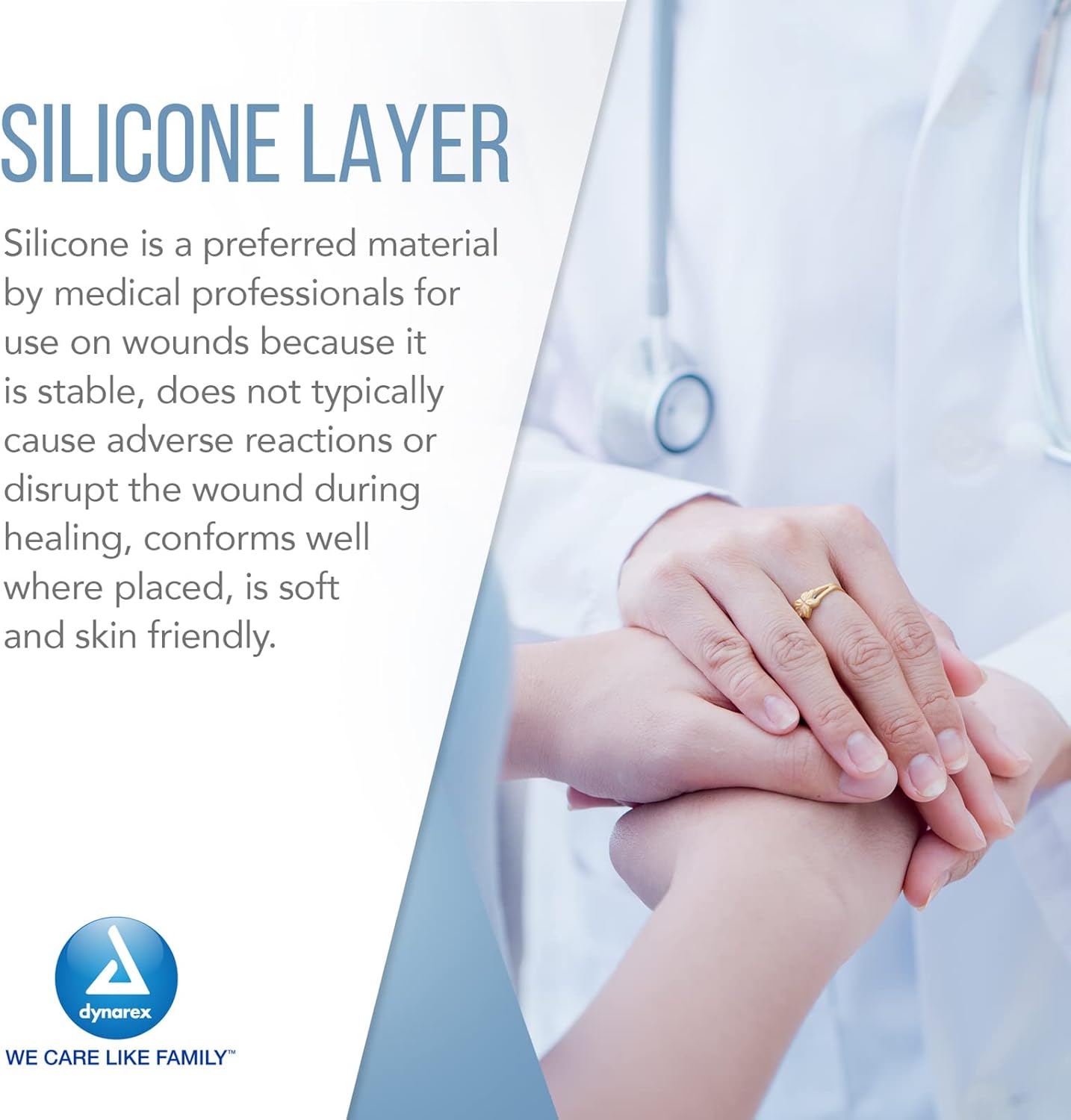 Dynarex SiliGentle AG - Silver Silicone Foam Dressing, 10ea/bx, 5bxs/cs (50 Count)