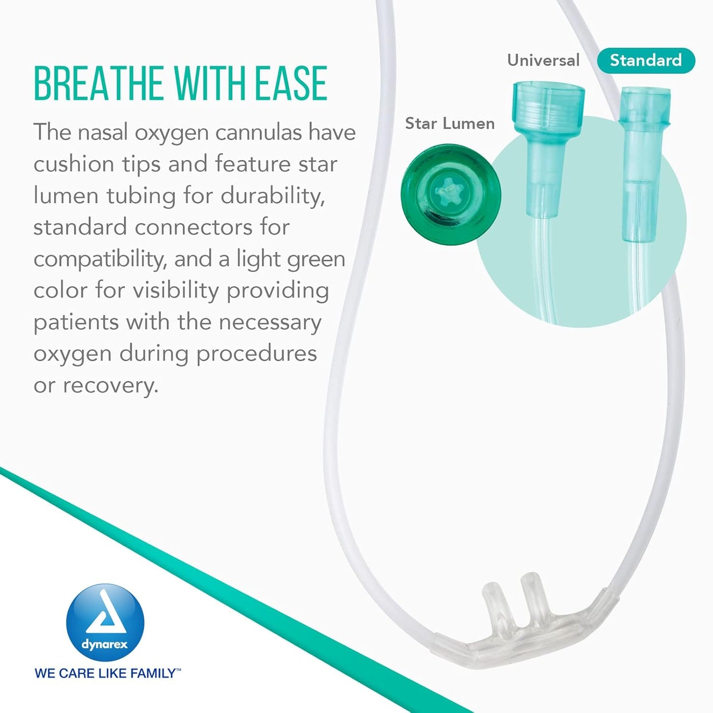 Dynarex Resp-O2 Nasal Oxygen Cannulas with Cushion Tips - Adult, 50' Universal Connector (15 Count)