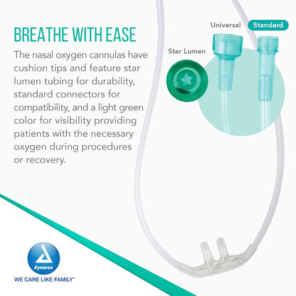 Dynarex Resp-O2 Nasal Oxygen Cannulas with Cushion Tips - Adult, 50' Universal Connector (15 Count)