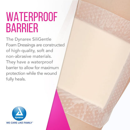 Dynarex SiliGentle - Silicone Bordered Foam Dressing, 10ea/bx, 12bxs/cs (120 Count)