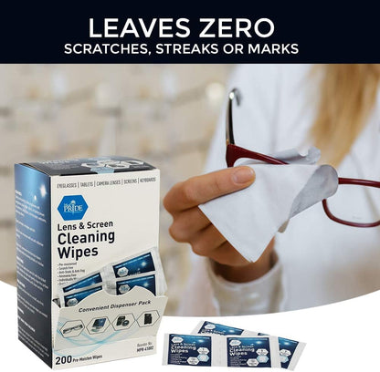 MedPride Premoistened Lens Cleaning Wipes - 6" x 5"- 200 wipes/ Case of 20 (4000 count)