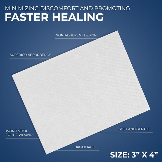 MedPride Sterile Non-Adherent Pads 3"x 4"| Non-Adhesive Wound Dressing | Highly Absorbent & Non-Stick, 100/box, Case of 12 (1200 Count)