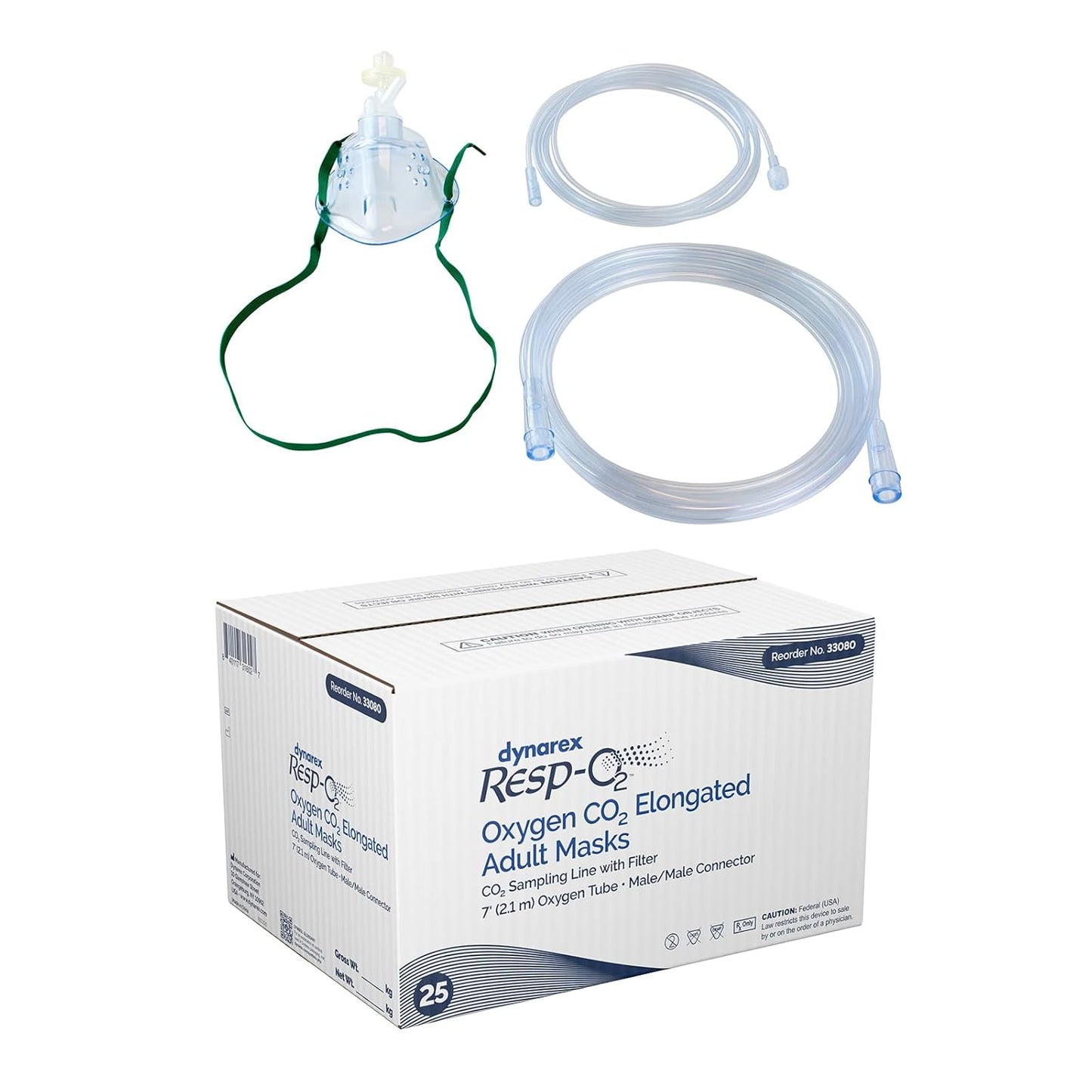 Dynarex EtCO2 Elongated Mask w/ CO2 sampling line w/ 7', 2.1 m - (25 Count)