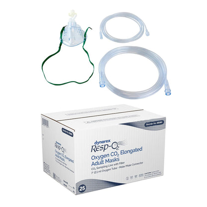 Dynarex EtCO2 Elongated Mask w/ CO2 sampling line w/ 7', 2.1 m - (25 Count)