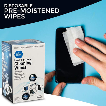 MedPride Premoistened Lens Cleaning Wipes - 6" x 5"- 200 wipes/ Case of 20 (4000 count)