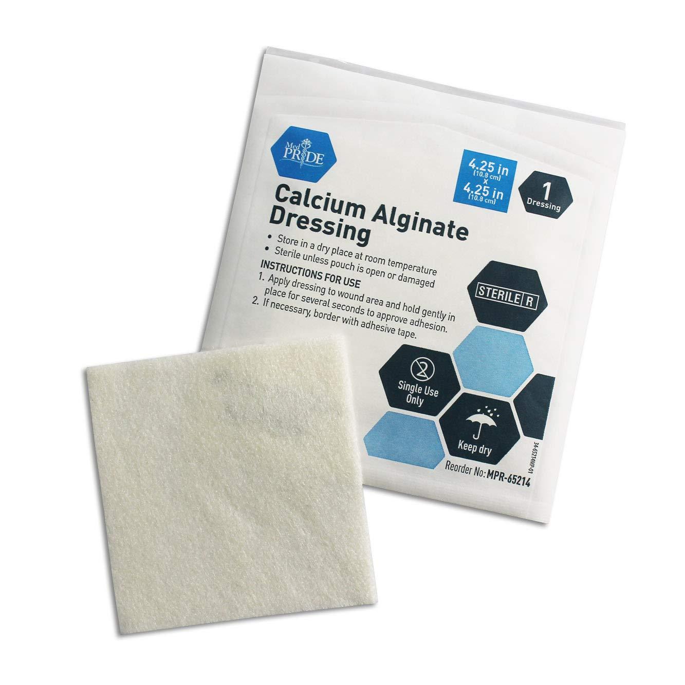 MedPride Calcium Alginate Dressing 4.25"x4,25” Wound Dressing Pads, 10/Box, Case of 12 (120 Count)
