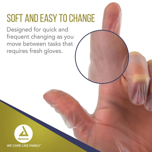 Dynarex Safe-Touch Vinyl Exam Gloves, 3 Mil Thick, Powder-Free, 100/bx, 10bxs/cs (1000 Count)