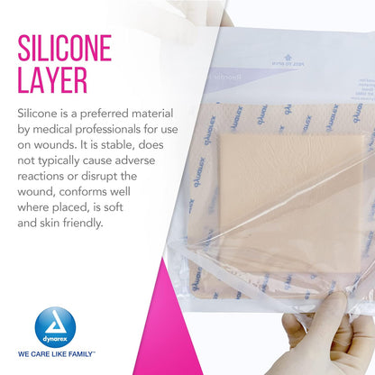 Dynarex SiliGentle - Silicone Bordered Foam Dressing, 10ea/bx, 12bxs/cs (120 Count)