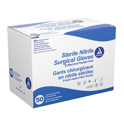 Dynarex Sterile Nitrile Surgical Gloves, Powder-Free - 50pairs/bx, 4bxs/cs (200 Count)