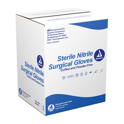 Dynarex Sterile Nitrile Surgical Gloves, Powder-Free - 50pairs/bx, 4bxs/cs (200 Count)
