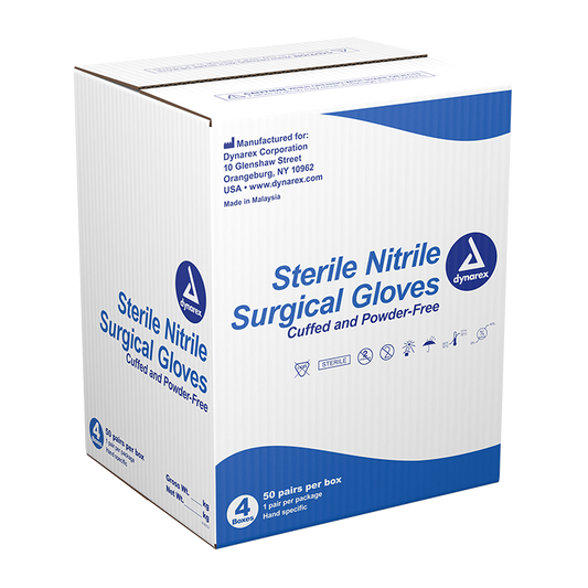 Dynarex Sterile Nitrile Surgical Gloves, Powder-Free - 50pairs/bx, 4bxs/cs (200 Count)