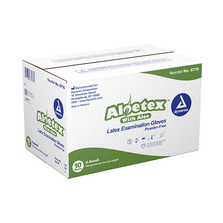 Dynarex AloeTex Latex Gloves w/ Aloe - 100ea/bx, 10bxs/cs (1000 Count)
