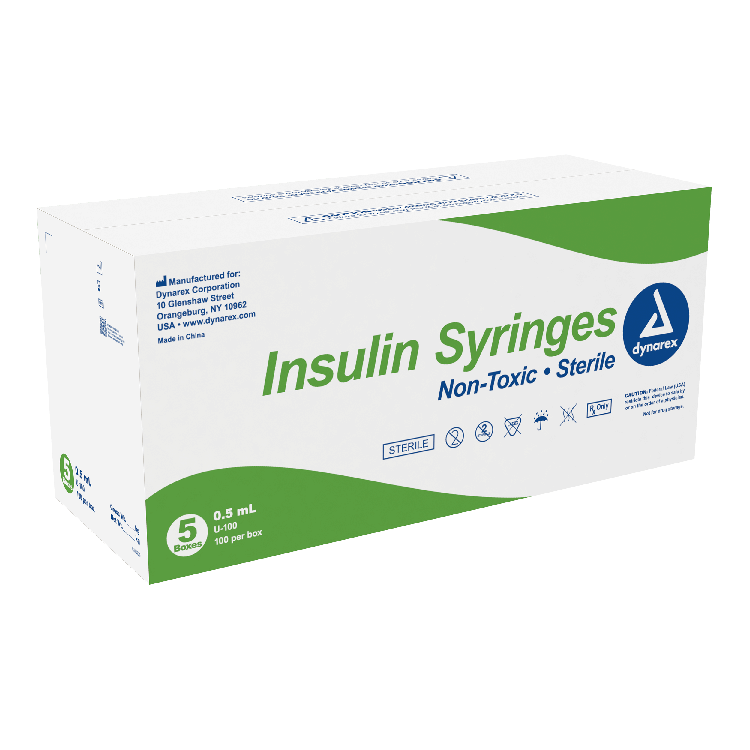 Dynarex Insulin Syringe - Non-Toxic, Individual Wrapped (500 Count)