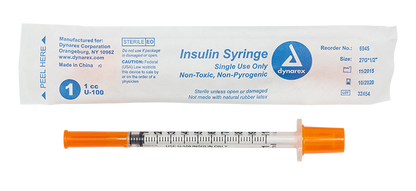 Dynarex Insulin Syringe - Non-Toxic, Individual Wrapped (500 Count)
