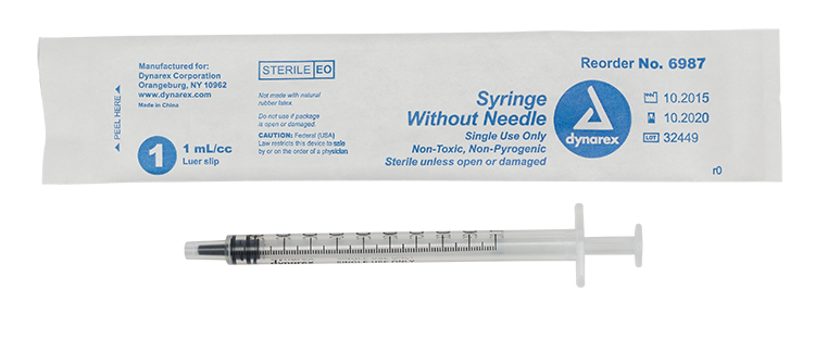 Dynarex Syringe without Needle - Non Toxic - Luer Slip, 1cc - 100ea/bx, 10bxs/cs (1000 Count)