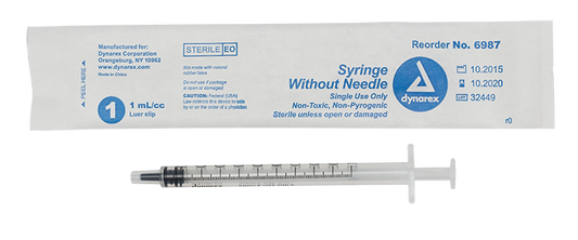 Dynarex Syringe without Needle - Non Toxic - Luer Slip, 1cc - 100ea/bx, 10bxs/cs (1000 Count)