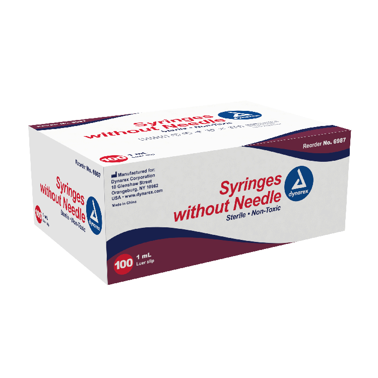 Dynarex Syringe without Needle - Non Toxic - Luer Slip, 1cc - 100ea/bx, 10bxs/cs (1000 Count)