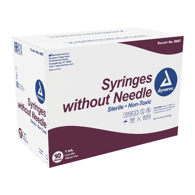 Dynarex Syringe without Needle - Non Toxic - Luer Slip, 1cc - 100ea/bx, 10bxs/cs (1000 Count)