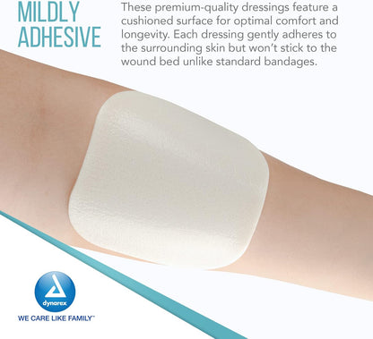 Dynarex DynaDerm - Hydrocolloid Foam, 4" x 4", 5ea/bx, 12bxs/cs (60 Count)