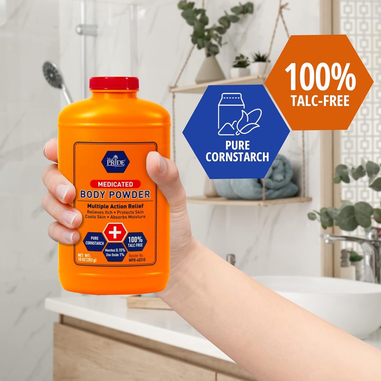 MedPride Medicated Body Powder with Zinc Oxide Talc-Free Cornstarch Baby Powder with Seal, 10 Oz - 24/cs.