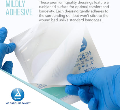 Dynarex DynaDerm - Hydrocolloid Dressing - Thin, 4" x 4", 10ea/bx, 12bxs/cs (120 Count)