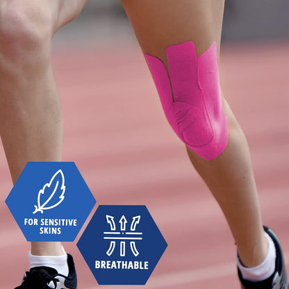 MedPride Kinesiology Tape – Pink 2”x5M Latex-Free Athletic Tape for Pain Relief, Injured Muscle Support, 24/Box, Case of 6 (144 Count)