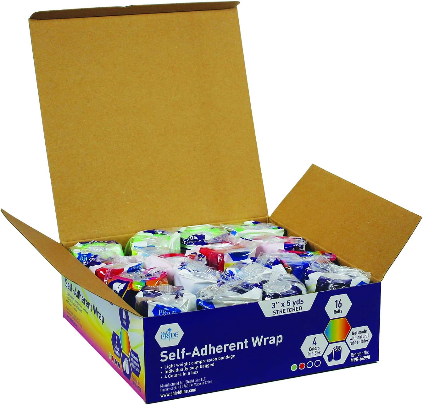 Medpride Self-Adherent Wrap, 3"x5" yds. - Rainbow - Latex Free - 16 rolls/Box, Case of 16 (256 Count)