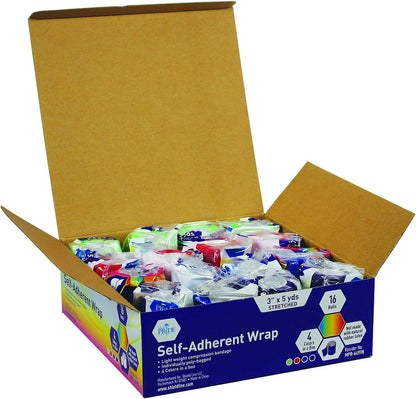 Medpride Self-Adherent Wrap, 3"x5" yds. - Rainbow - Latex Free - 16 rolls/Box, Case of 16 (256 Count)