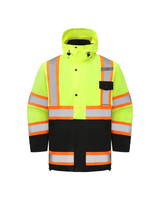 Kiwi High Visibility 3-in-1 Hooded & Fleece Lined ANSI/ISEA 107-2020, Type R, Class 3 Two Tone, Contrast Trimmed Water Resistant Neon Safety Jacket [R71500]